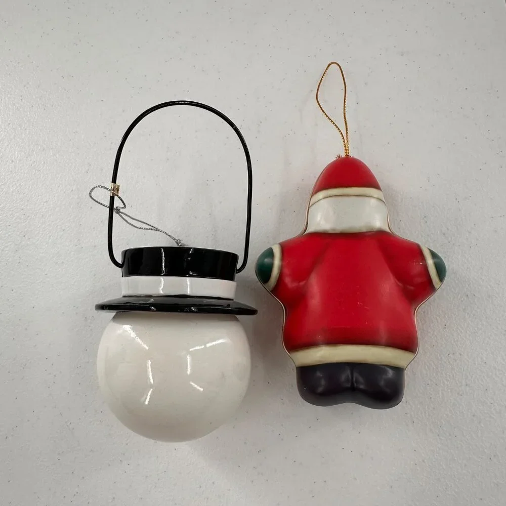 Snowman & Santa Christmas Ornaments Metal & Ceramic 5.5
